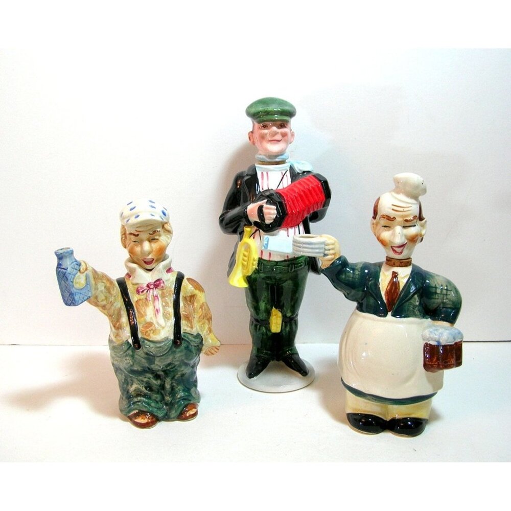 Vintage Liquor Bottles Set of Three, Waiter, Musician, Drunkard